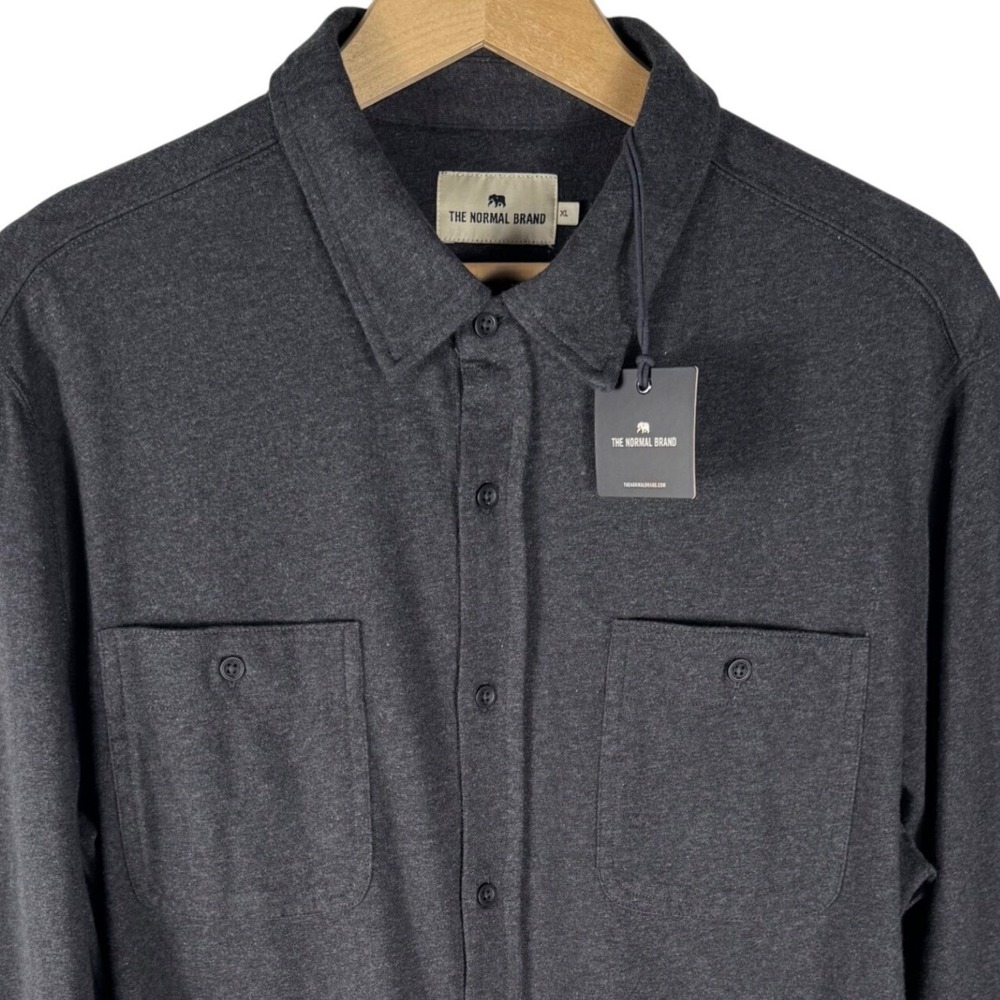 The Normal Brand Lennox Jersey Button Up Shirt Mens XL Heather Charcoal